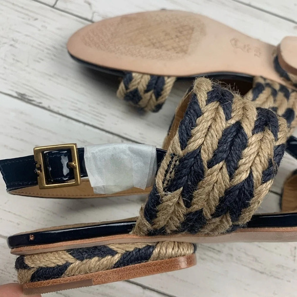 Tory Burch Lola Flat Sandal Woven Nautical 7 Blue - Picture 7 of 8